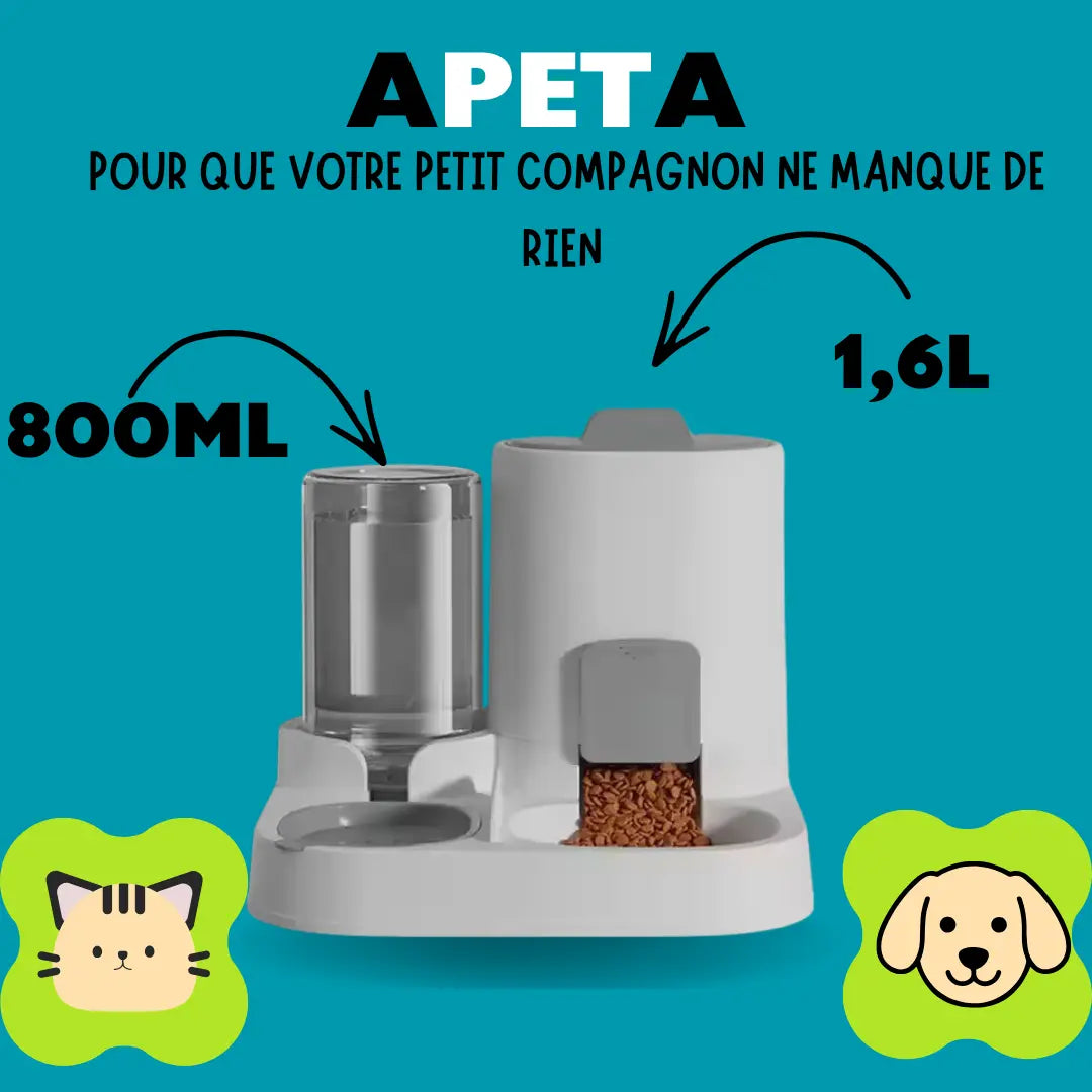Distributeur automatique de nourriture et d'eau pour animaux de compagnie 2 en 1 APETA